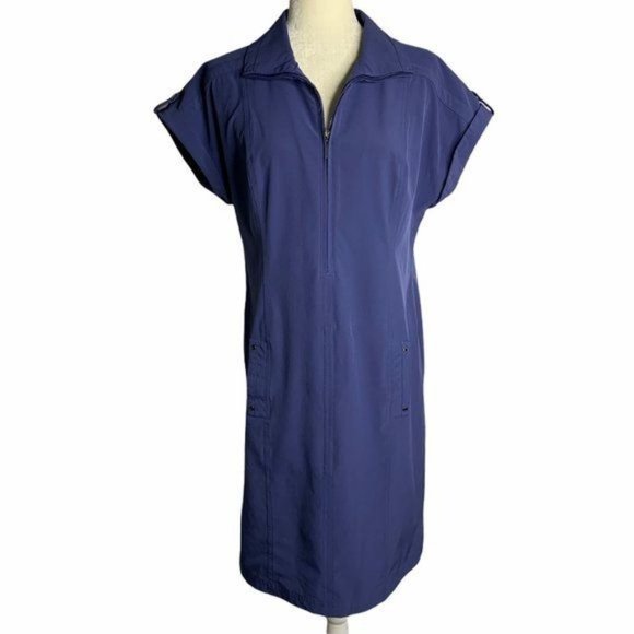 Peck & Peck Dresses & Skirts - Peck Peck Weekend Half Zip Shirt Dress M Blue Short Sleeve Pockets Collared